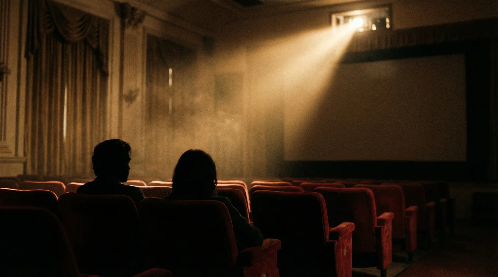 复古电影院中的两个剪影 - 韩国伦理 文艺电影主题